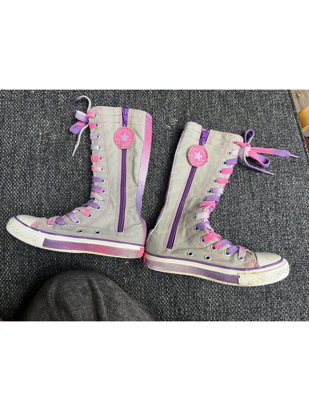 Kid 12 Converse gray purple and pink tall lace up sneakers
